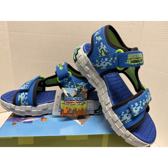 Skechers Mine-Craft Mega-Splash 4K Boys/Girls Sandals Hoop&Loop Strap Sz 1 New - Picture 2 of 16